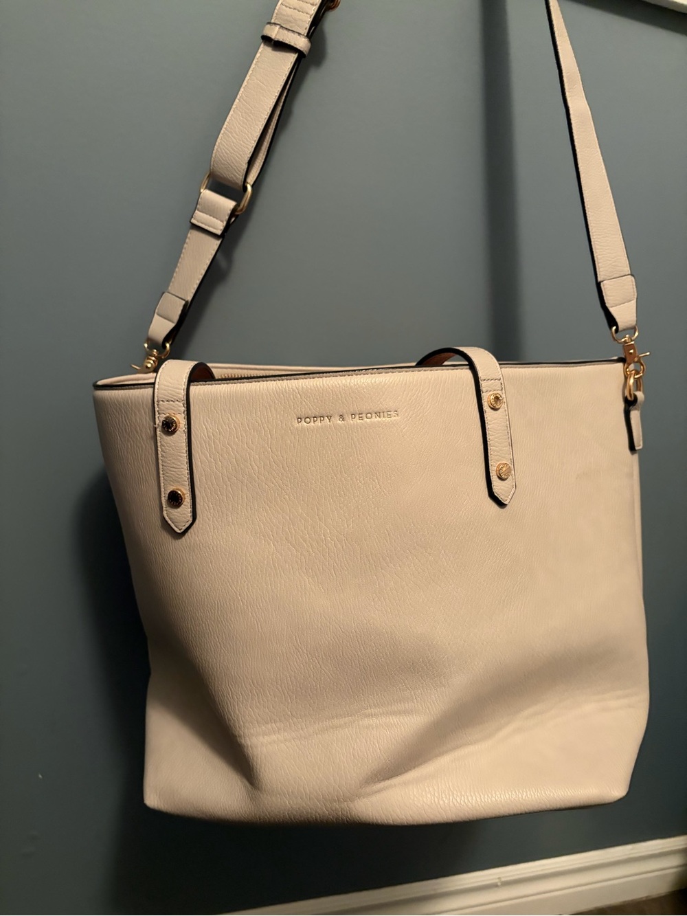 Poppy & Peonies Soft Cream Leather Tote with Removable Strap